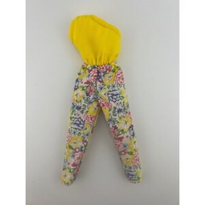 Vintage Barbie Outfit #4122 Yellow Knit Floral Jumpsuit 1970s HTF Mattel Clothes